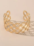 Hollow Cutout Wide Cuff Bangle Modern Statement Bracelet-0
