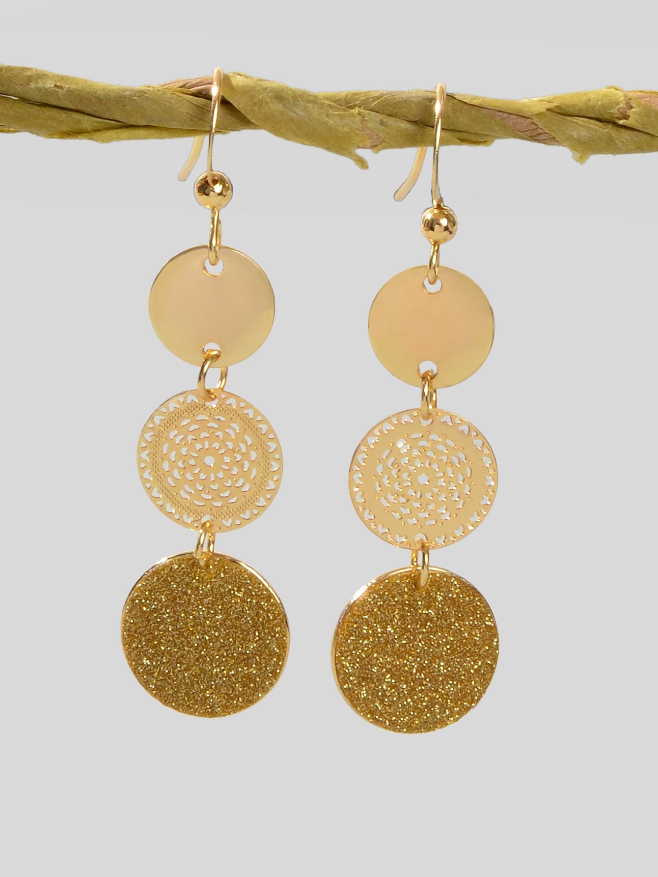 Chic Triple Round Disc Pendants Earrings Stylish Dangling Ear Jewelry Girls Gift-6