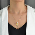 Party Prom Jewelry Golden Chain Imitation Pearl Decor Leaf Branch Pendant Necklace-0