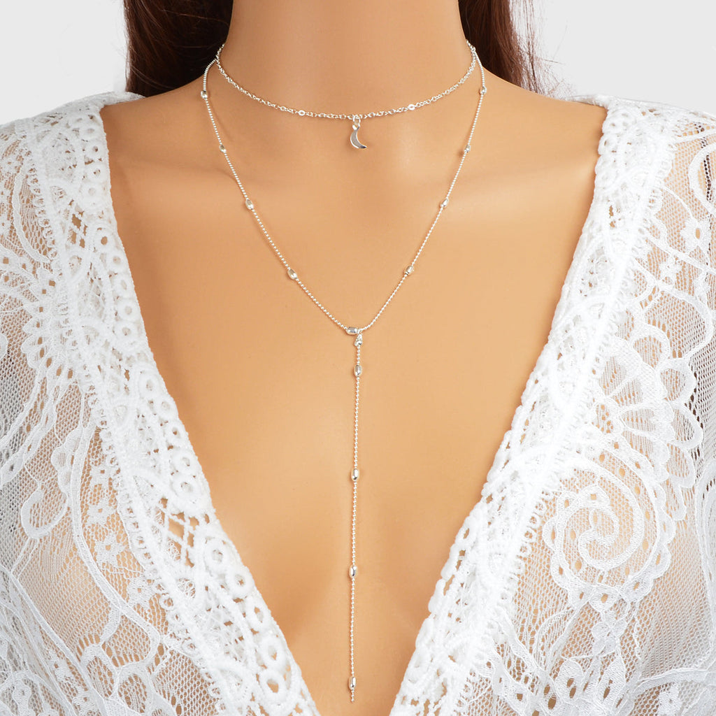 Long Y-Drop Necklace New Fashion Moon Choker Lariat Collar Dainty Jewellery-0