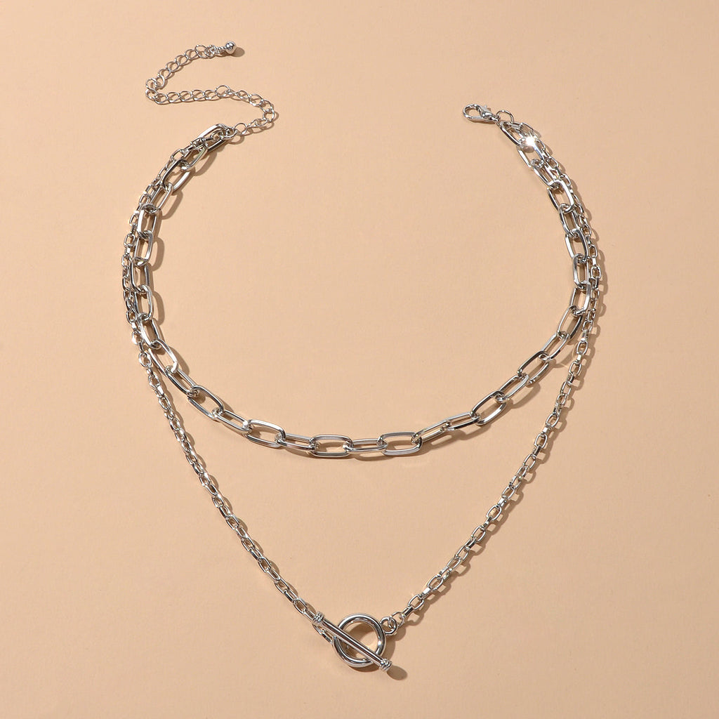 AU Post Punk Double layer Hip Hop Chunky Chain Buckle Necklace Bib Jewellery-1