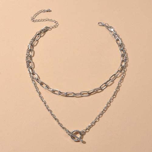 AU Post Punk Double layer Hip Hop Chunky Chain Buckle Necklace Bib Jewellery-1