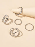 Minimalist Punk 5 pcs Trendy Gold Silver Stackable Multiple Midi Finger Ring Set-0