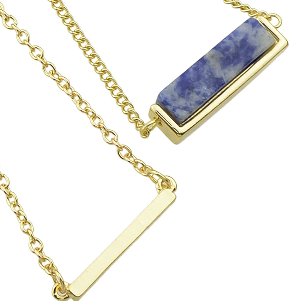 Boho Chic Jewellery Multi layer Gold Chain with Bar Blue Stone Pendant Necklace-2