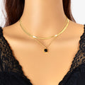 Double layer Gold Multiple Link Snake Chain Black Square Pendant Trendy Necklace-0