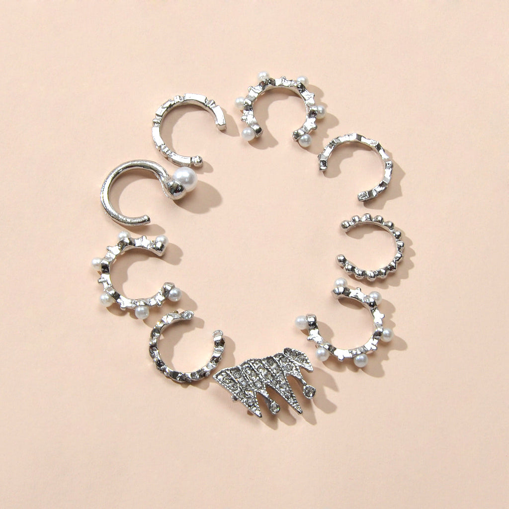 9pcs Silver Ear Cuffs Clip On Cuff Earrings Cartilage Helix Wrap Ear Jewelry Set-0