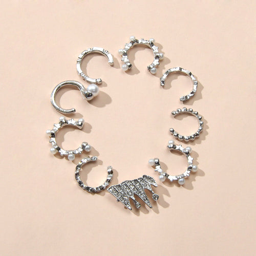 9pcs Silver Ear Cuffs Clip On Cuff Earrings Cartilage Helix Wrap Ear Jewelry Set-0
