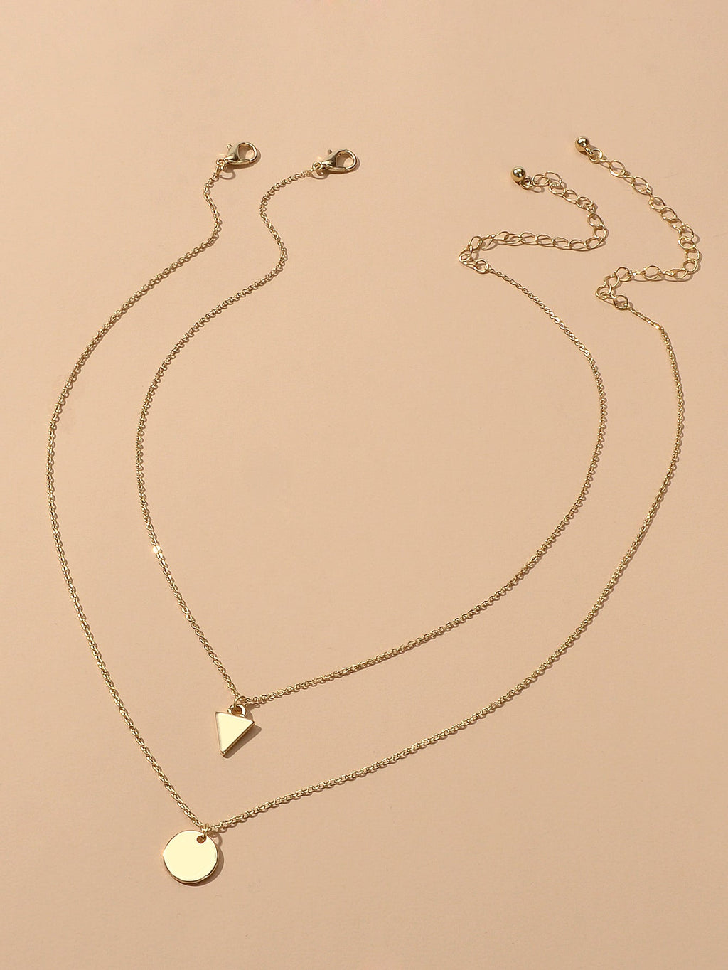 2pcs Minimalist Style Women Accessories Gold Chain Triangle Round Charm Necklace-0