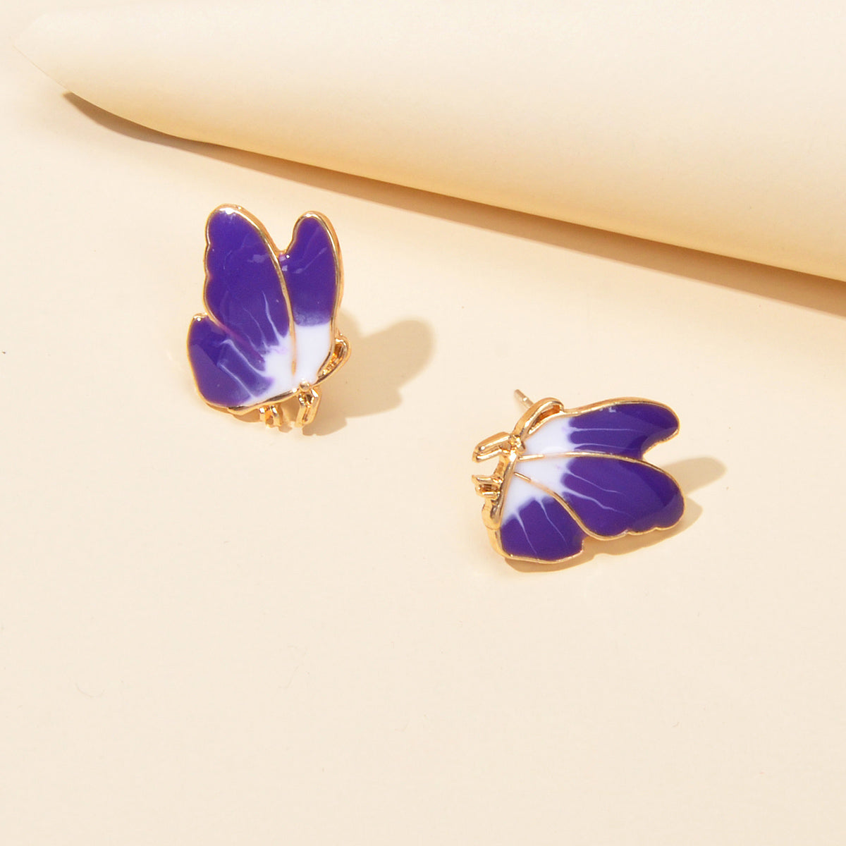Insect Jewelry White Purple Enamel Butterfly Stud Hypoallergenic Dainty Earrings-0