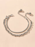 Hiphop Jewellery 2 pcs Silver Chain Bracelet Rock Style Trendy Women Accessories-0