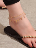 Double layer Chain Leaf Anklet Boho Chic Bracelet Holiday Foot Beach Jewellery-0