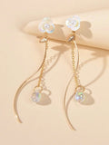 White Flower Gold Chain Dangle Earrings Women Accessories Tassel Stud Jewellery-0