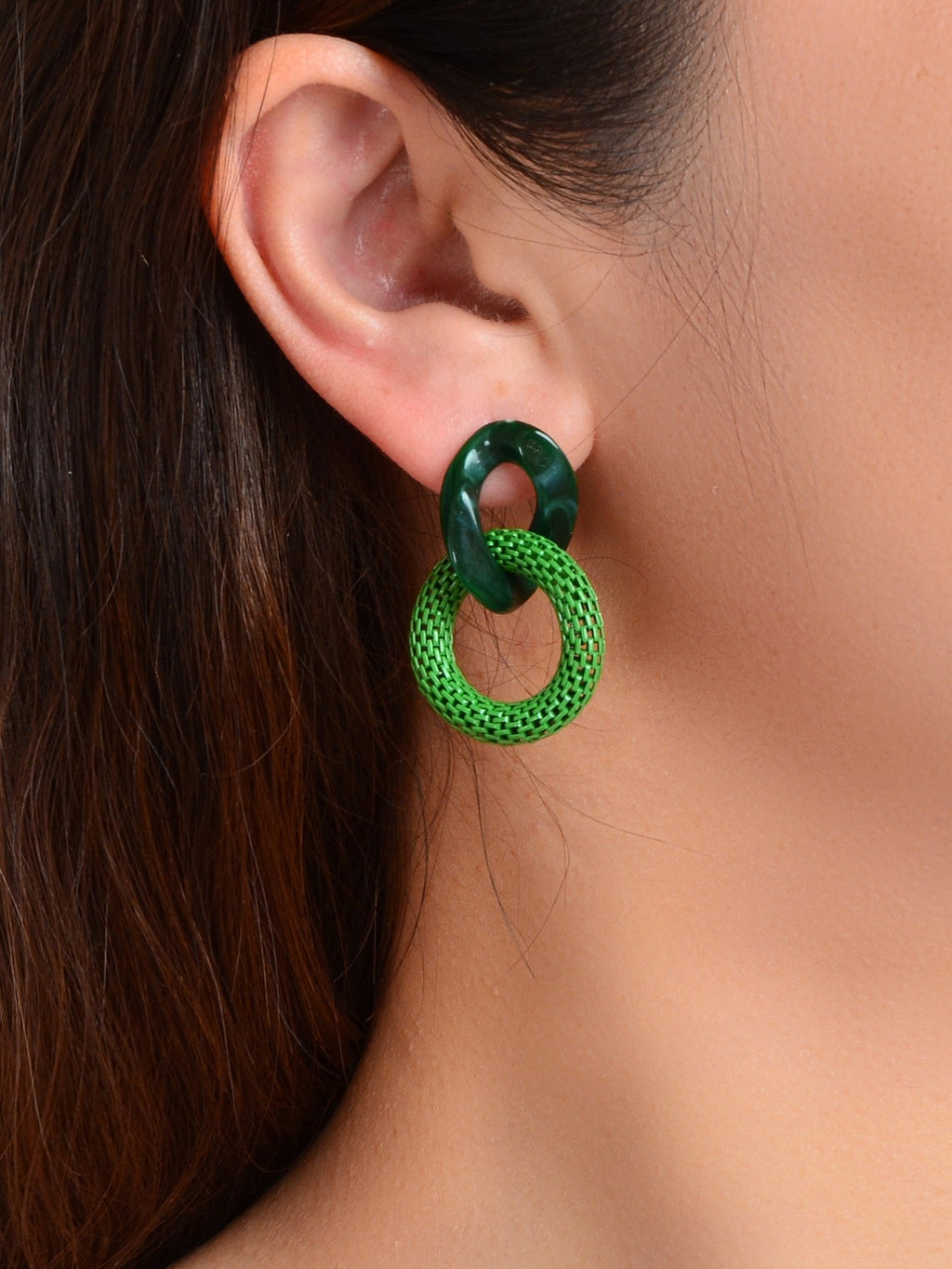 Green Red Resin Paper Clip Cuban Chain Link Dangling Party Earrings Ear Jewelry
