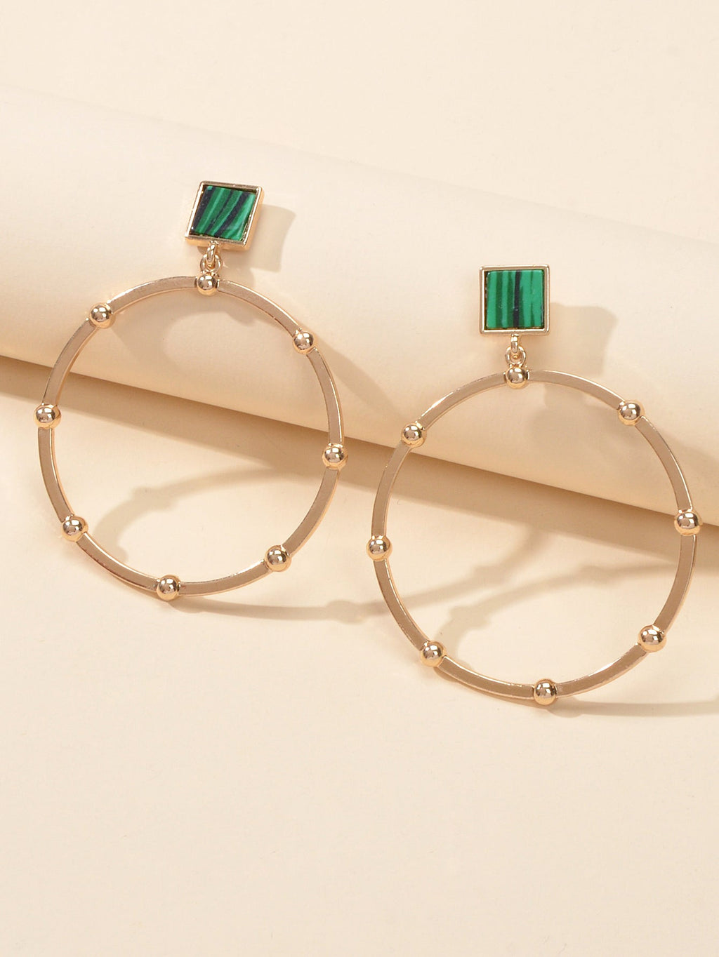 Trendy Jewellery Green Squre Decor Gold Circle Statement Dangle Party Earrings-1