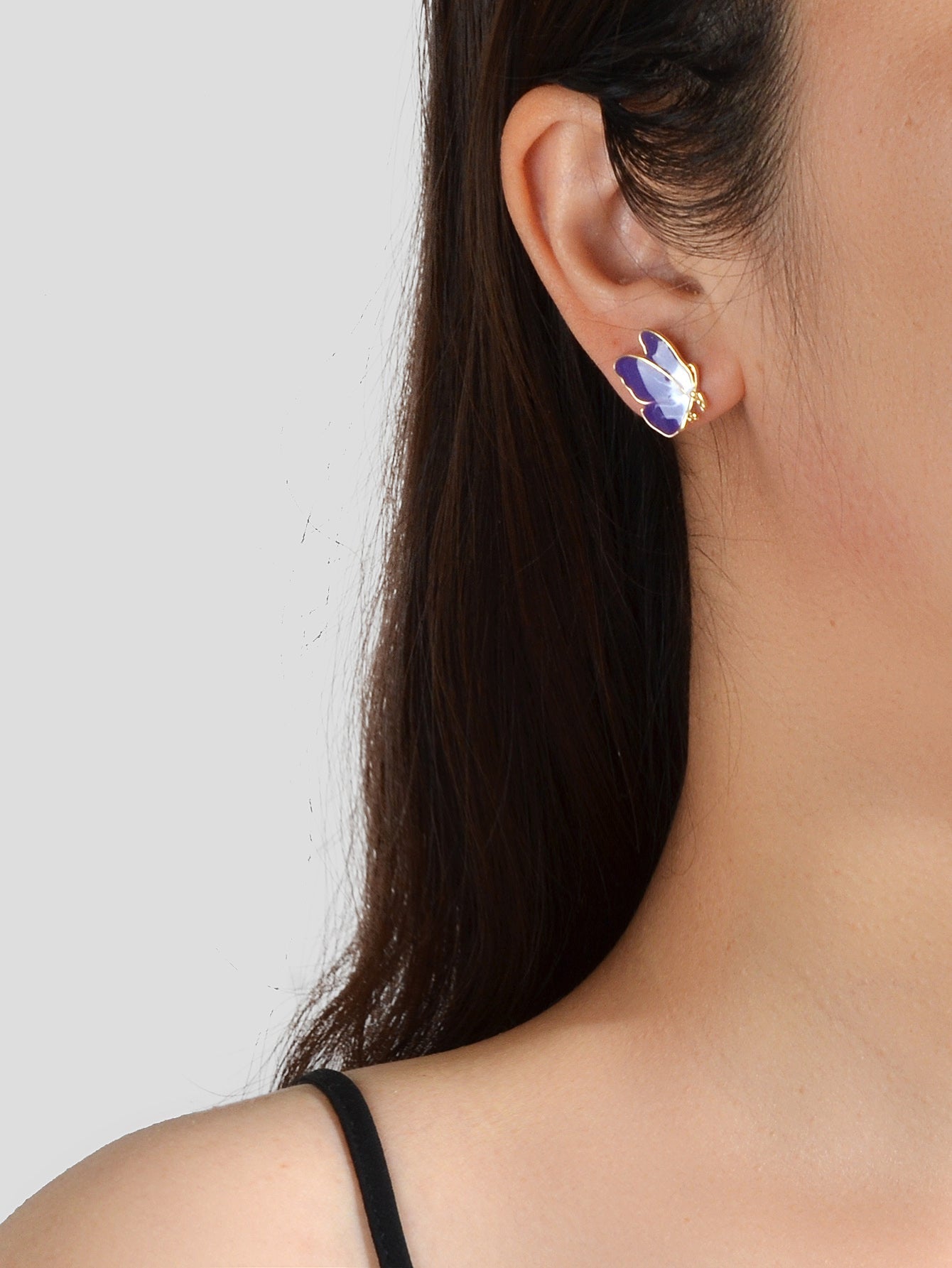 Insect Jewelry White Purple Enamel Butterfly Stud Hypoallergenic Dainty Earrings-1