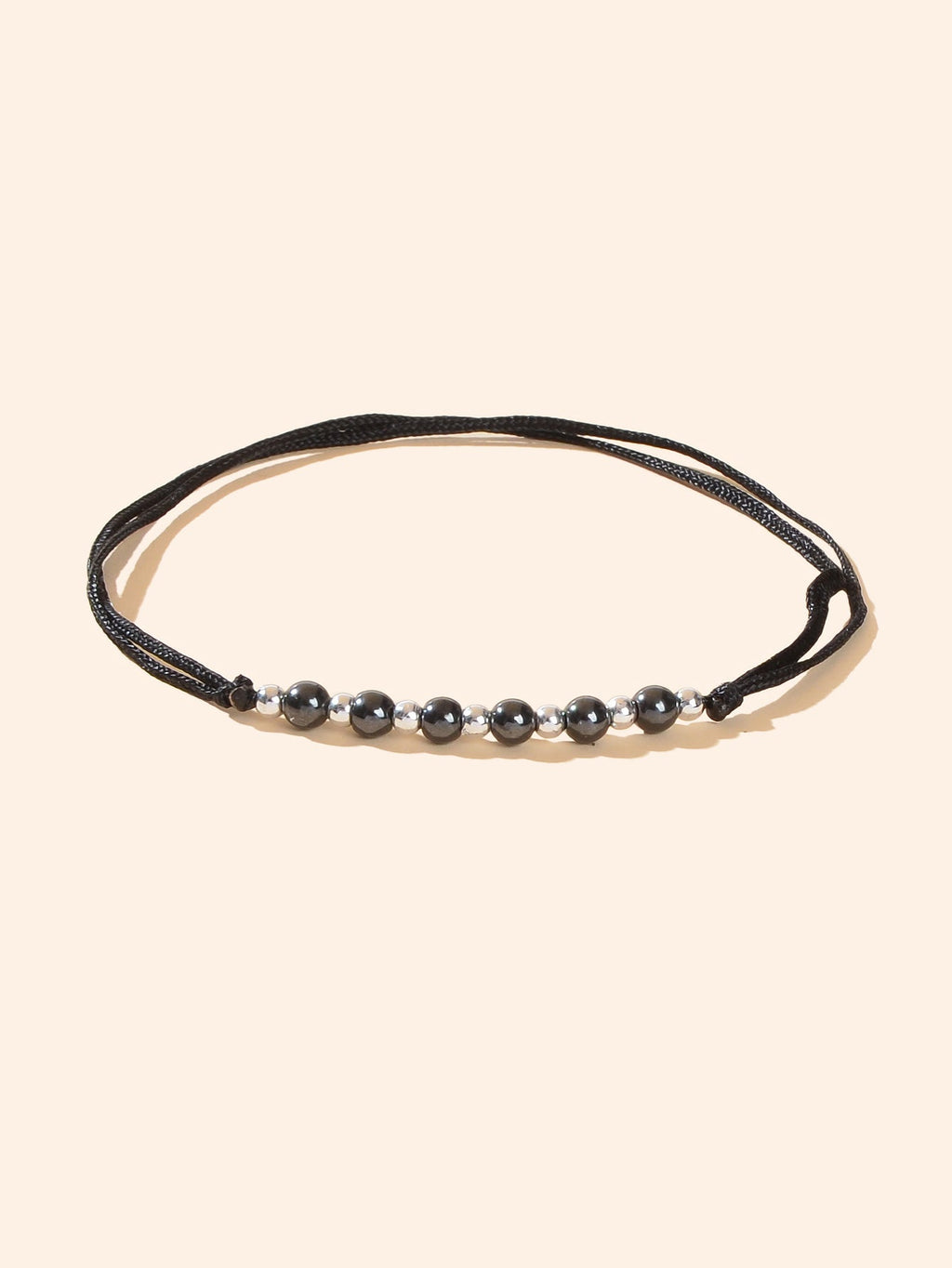 Bohemian Black Rope Adjustable Handmade Silver Beads Anklet Vacation Jewellery-1