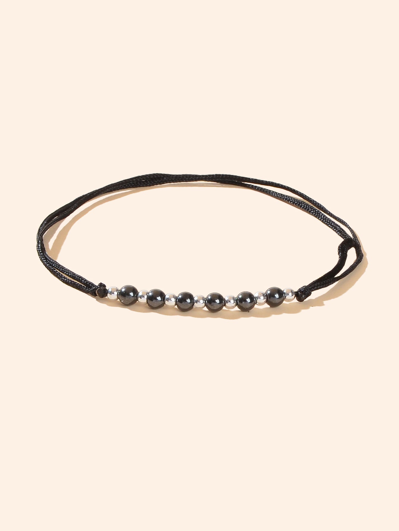 Bohemian Black Rope Adjustable Handmade Silver Beads Anklet Vacation Jewellery-1