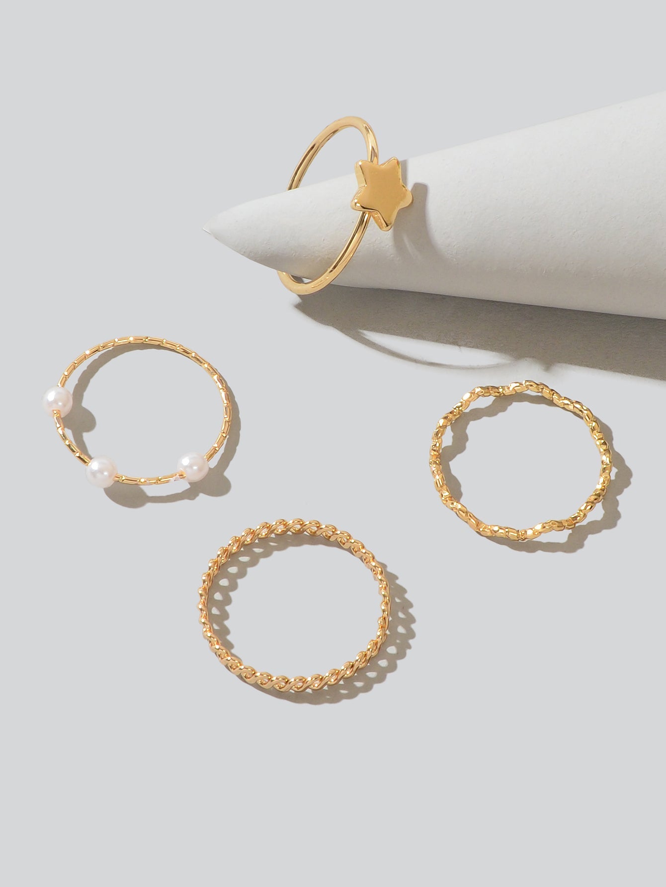 4pcs Gold Star Stackable Knuckle Bohemian Joint Finger Midi Rings Set Mixed Size-1