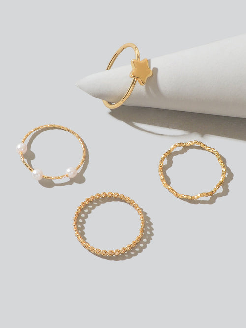 4pcs Gold Star Stackable Knuckle Bohemian Joint Finger Midi Rings Set Mixed Size-1