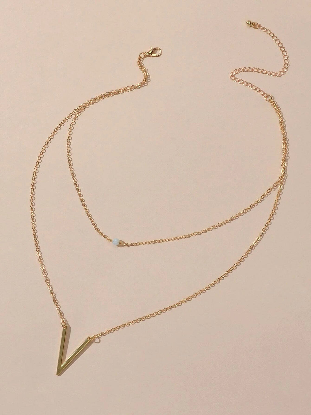 Double layer Gold Chain Letter V Shape Geometric Pendant Necklace Jewellery Gift-1