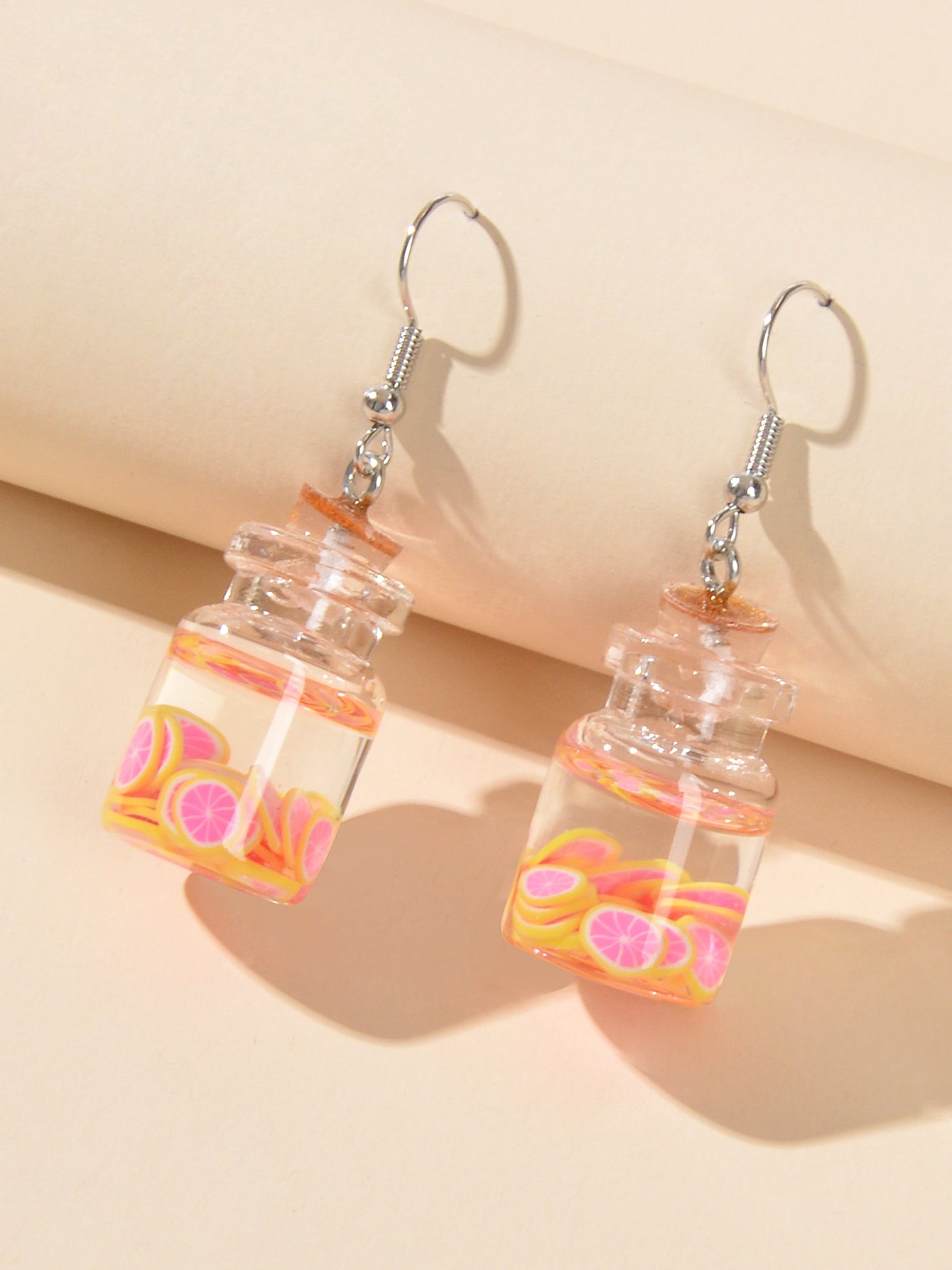 Cute Funny Transparent Trendy Resin Grapefruit Bottle Dangle Gift Women Earrings-2