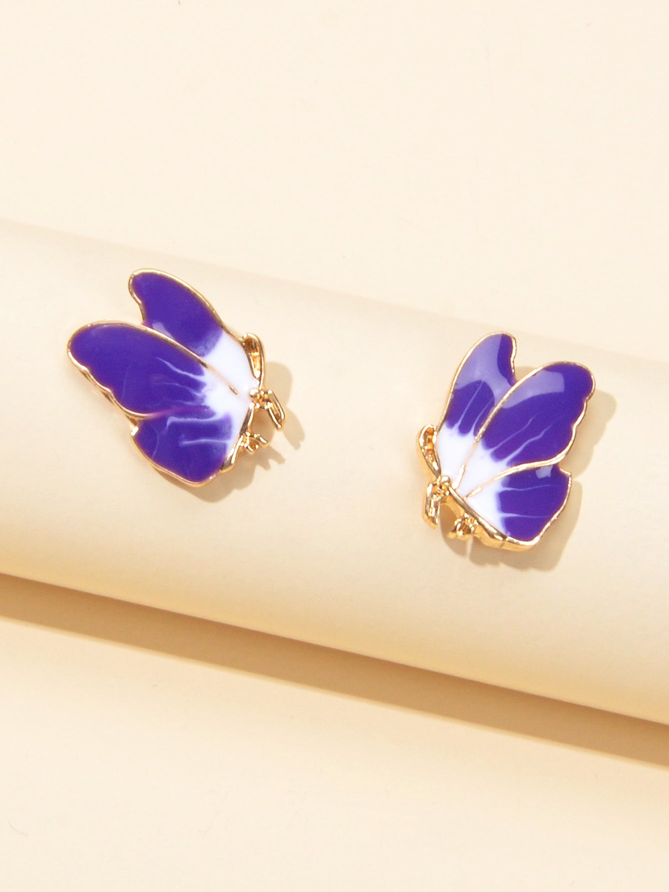 Insect Jewelry White Purple Enamel Butterfly Stud Hypoallergenic Dainty Earrings-2