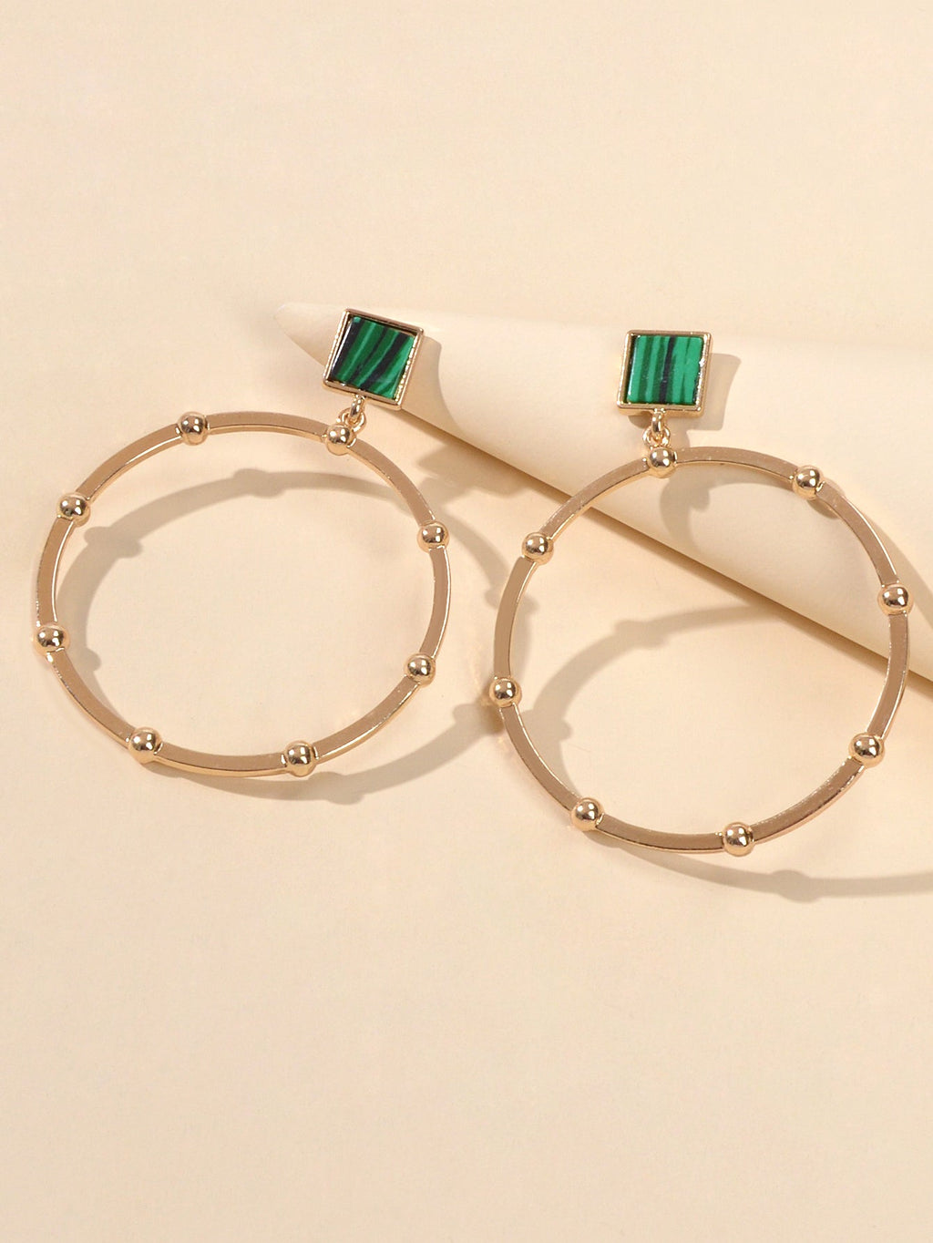 Trendy Jewellery Green Squre Decor Gold Circle Statement Dangle Party Earrings-2