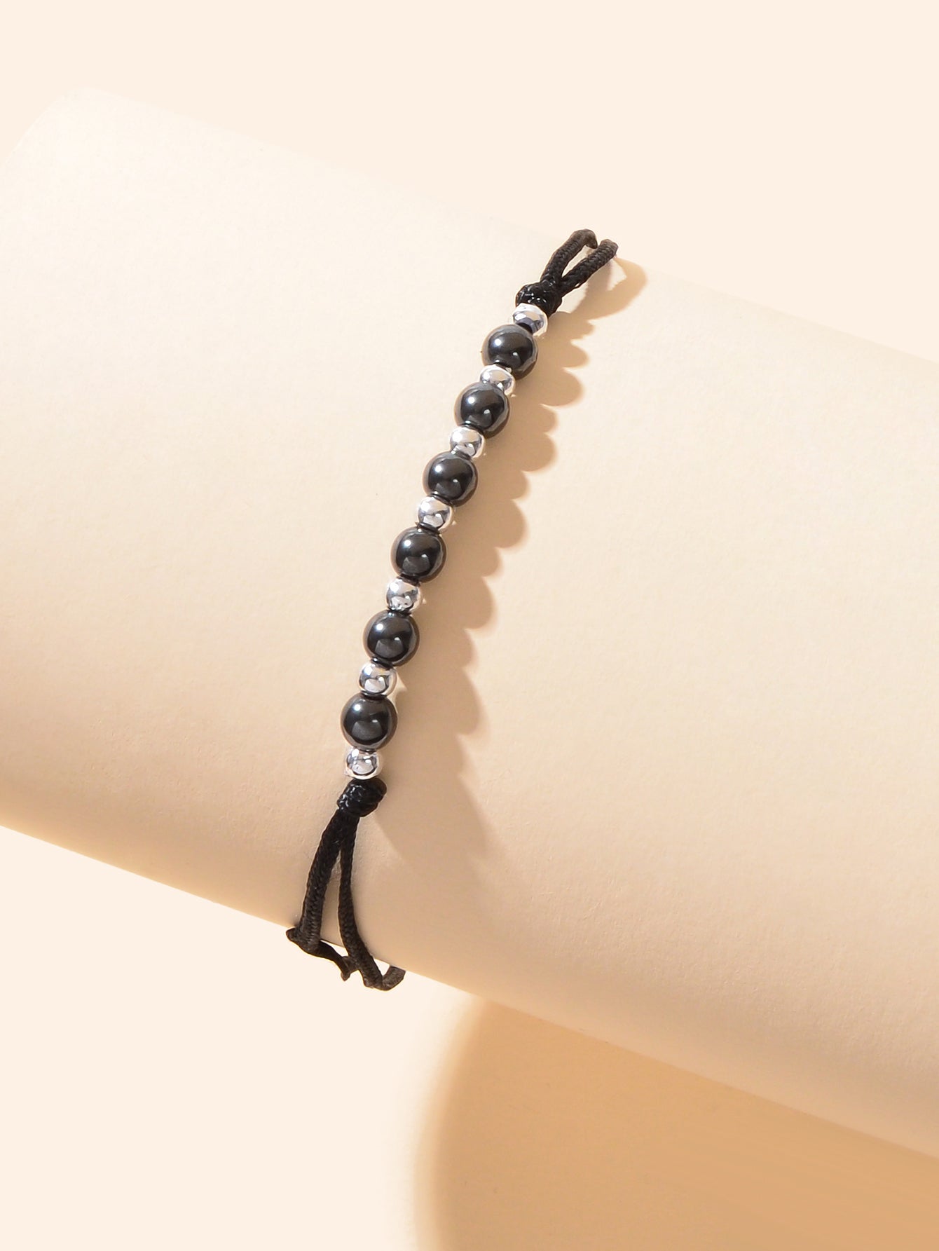 Bohemian Black Rope Adjustable Handmade Silver Beads Anklet Vacation Jewellery-2