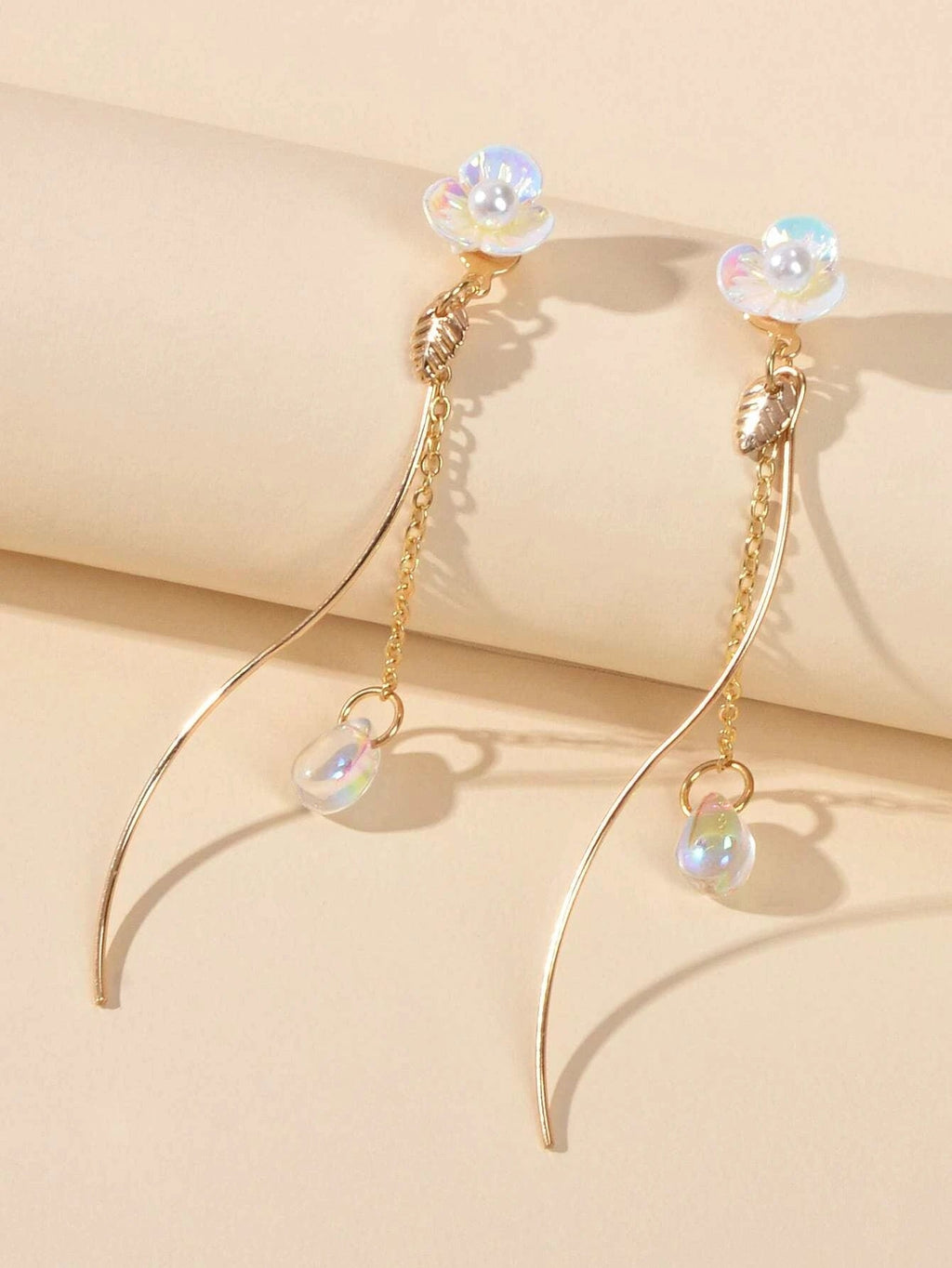 White Flower Gold Chain Dangle Earrings Women Accessories Tassel Stud Jewellery-2