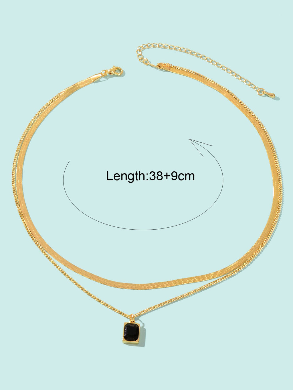 Double layer Gold Multiple Link Snake Chain Black Square Pendant Trendy Necklace-3