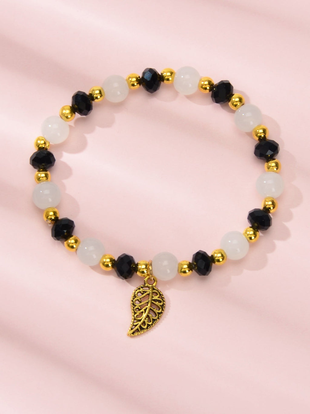 Ethnic Traditional Jewellery Handmade Beads Elastic Leaf Charm Bangle Bracelet-3