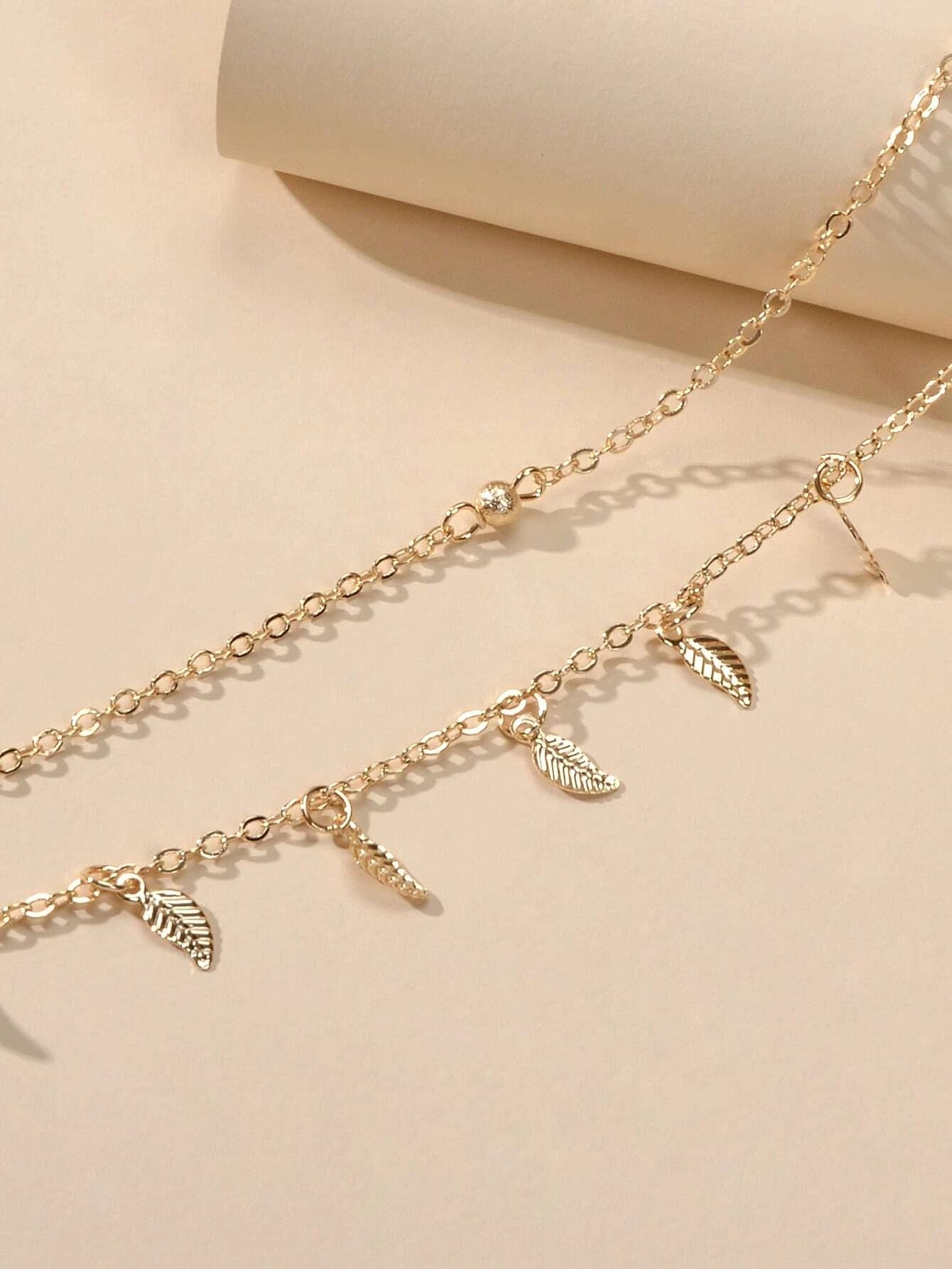 Double layer Chain Leaf Anklet Boho Chic Bracelet Holiday Foot Beach Jewellery-3