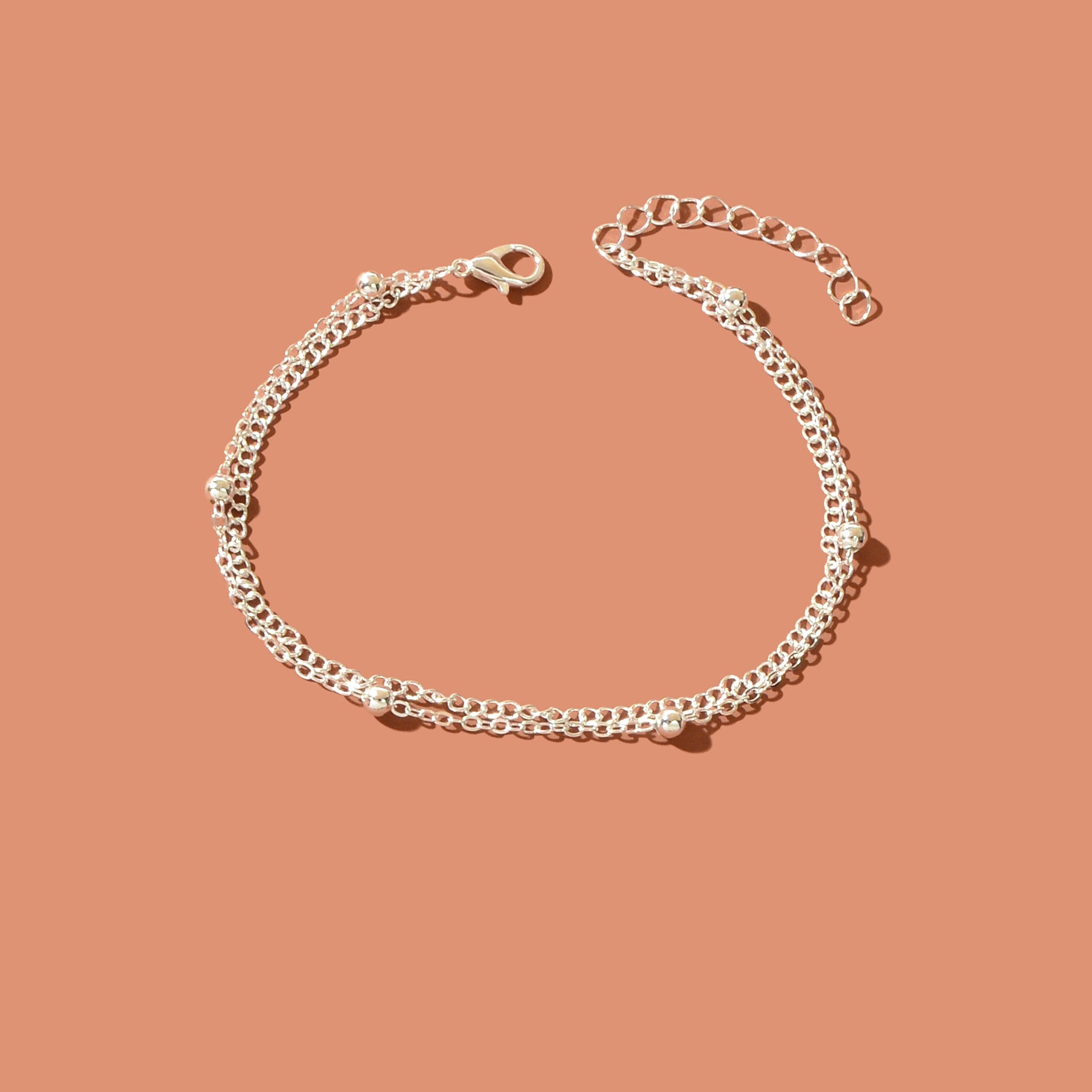 Beach Double layer Silver Bead Chain Anklet Bracelet Chic Dainty Foot Jewellery-1