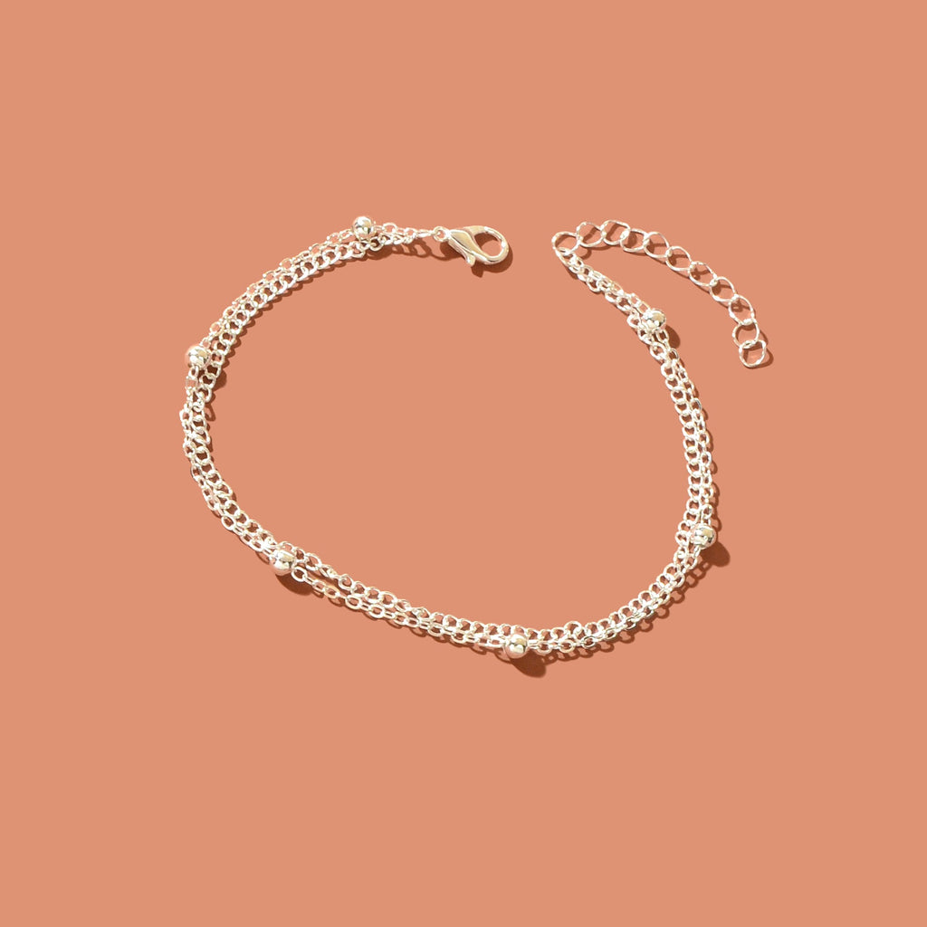 Beach Double layer Silver Bead Chain Anklet Bracelet Chic Dainty Foot Jewellery-2
