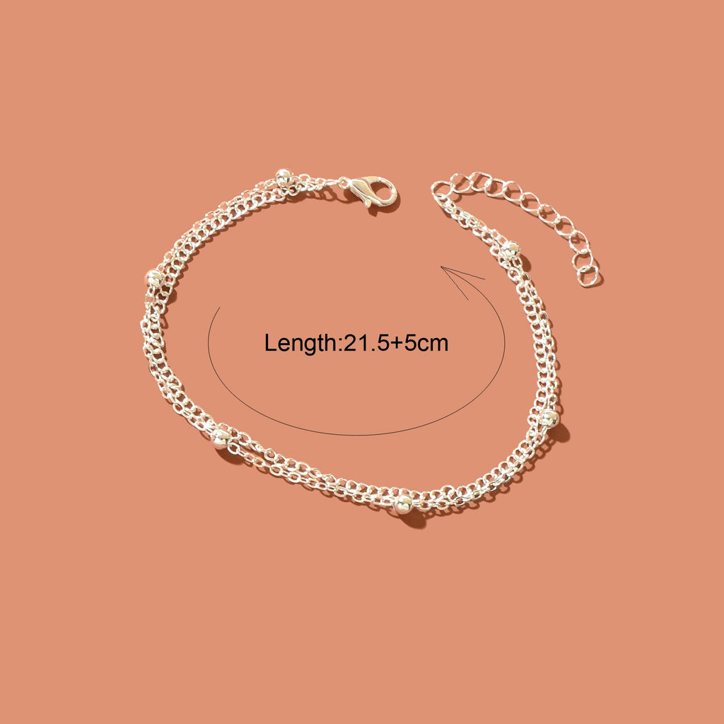 Beach Double layer Silver Bead Chain Anklet Bracelet Chic Dainty Foot Jewellery-3