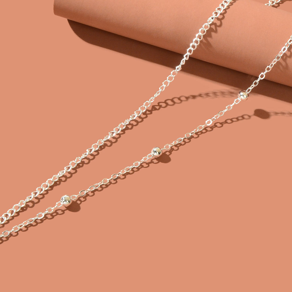 Beach Double layer Silver Bead Chain Anklet Bracelet Chic Dainty Foot Jewellery-4