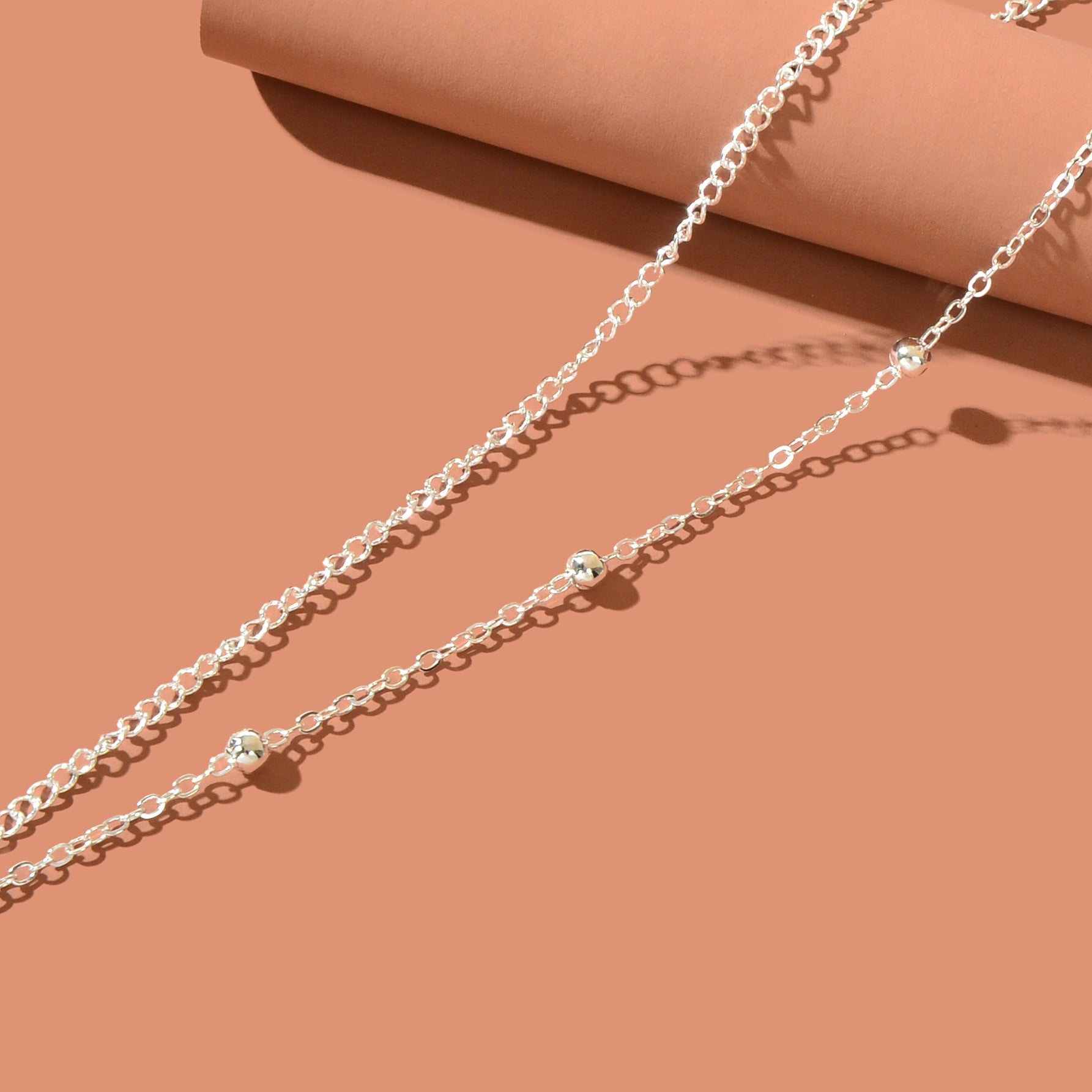 Beach Double layer Silver Bead Chain Anklet Bracelet Chic Dainty Foot Jewellery-4