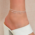 Beach Double layer Silver Bead Chain Anklet Bracelet Chic Dainty Foot Jewellery-0