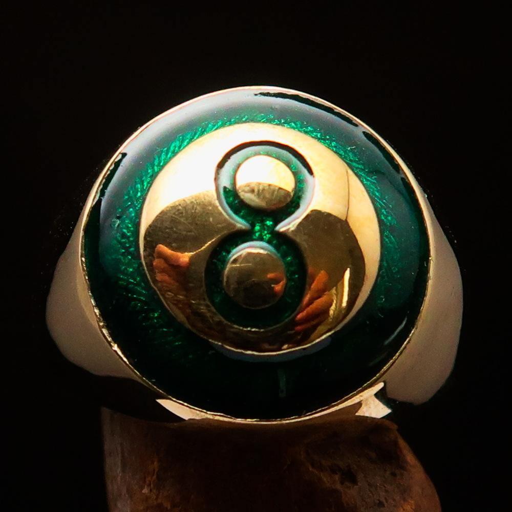 Nicely crafted domed Men's Number Ring Green 8 Eight- Solid Brass-1