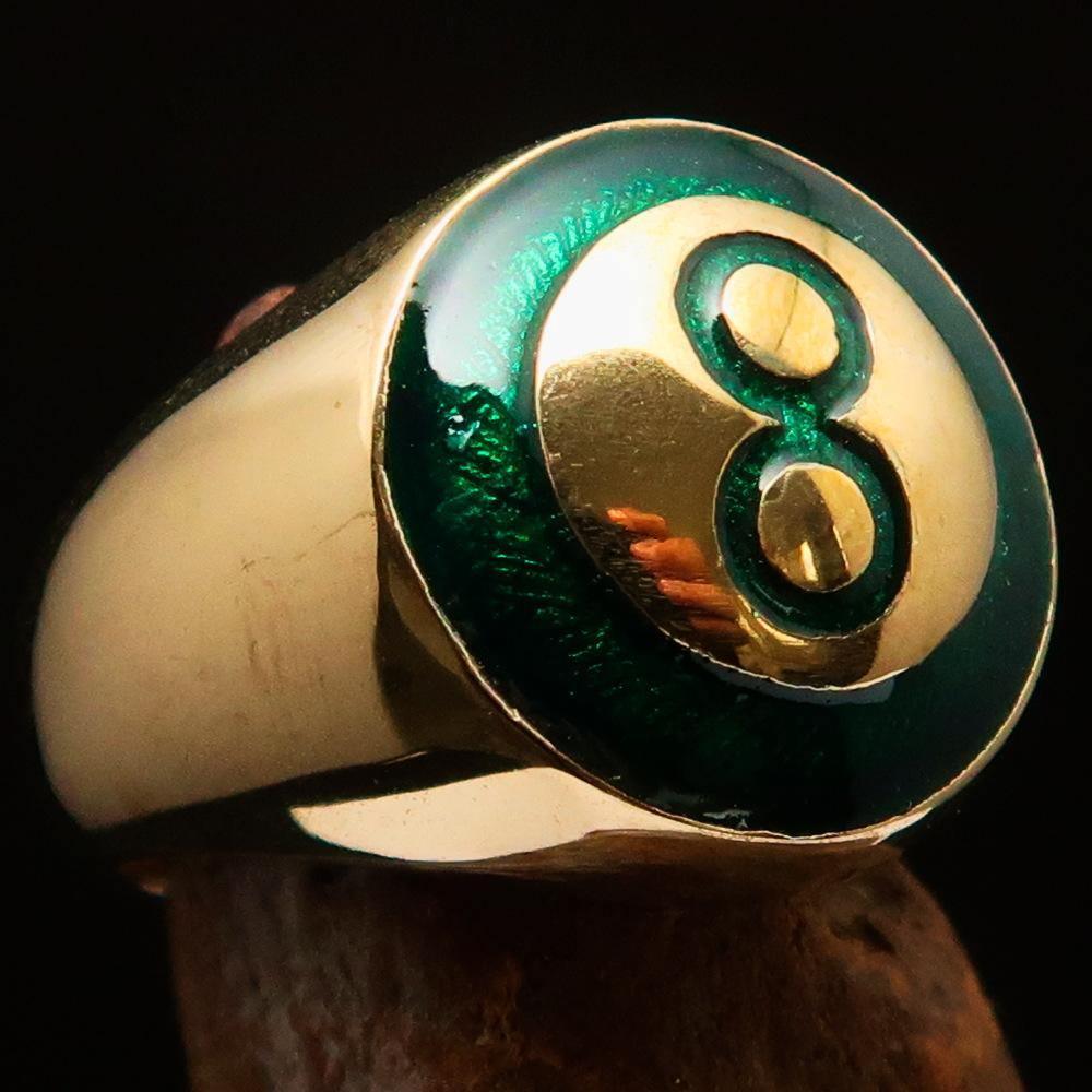 Nicely crafted domed Men's Number Ring Green 8 Eight- Solid Brass-2