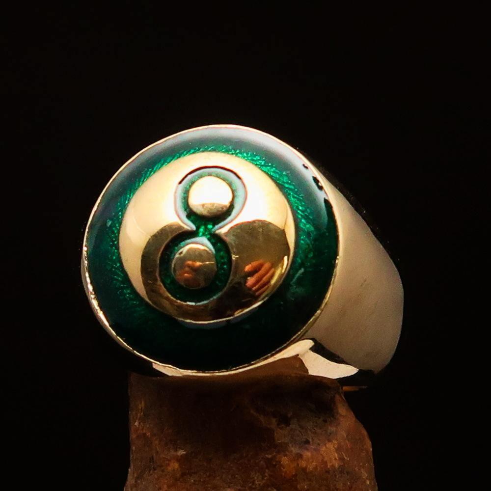 Nicely crafted domed Men's Number Ring Green 8 Eight- Solid Brass-0