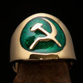 Excellent crafted Men's green Hammer and Sickle Crest Ring - Solid Brass