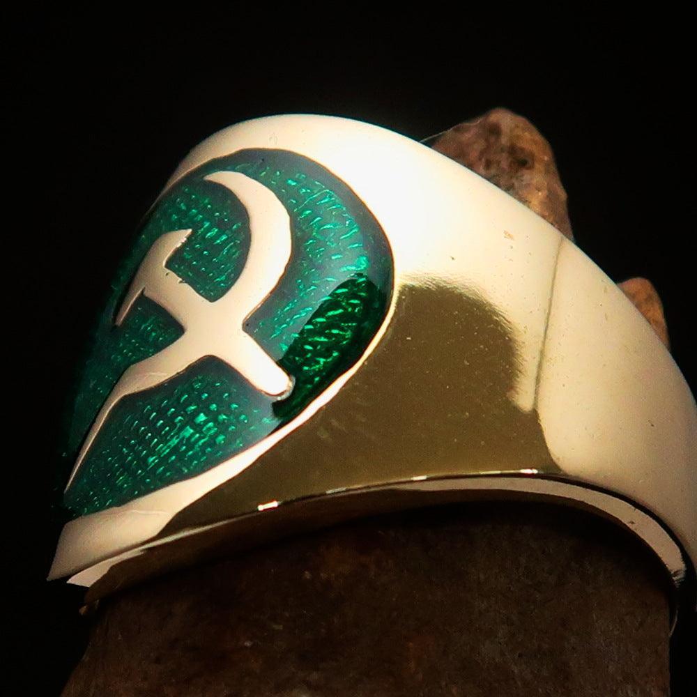 Excellent crafted Men's green Hammer and Sickle Crest Ring - Solid Brass