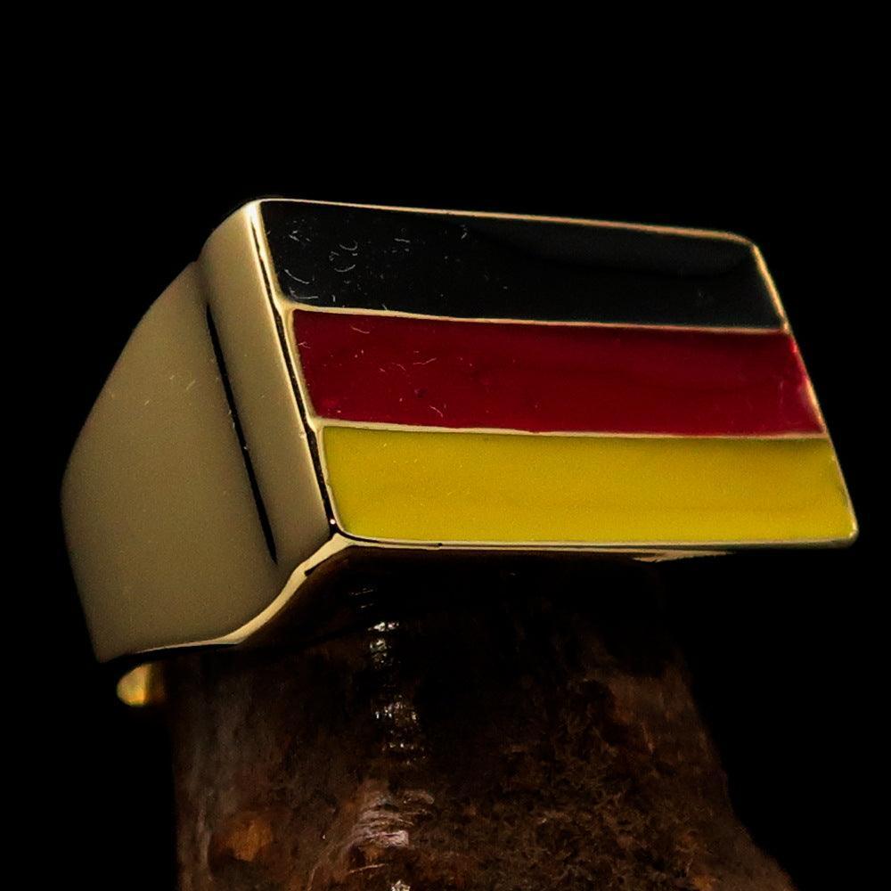 Excellent crafted rectangle shaped Men's German Flag Ring - solid Brass-0