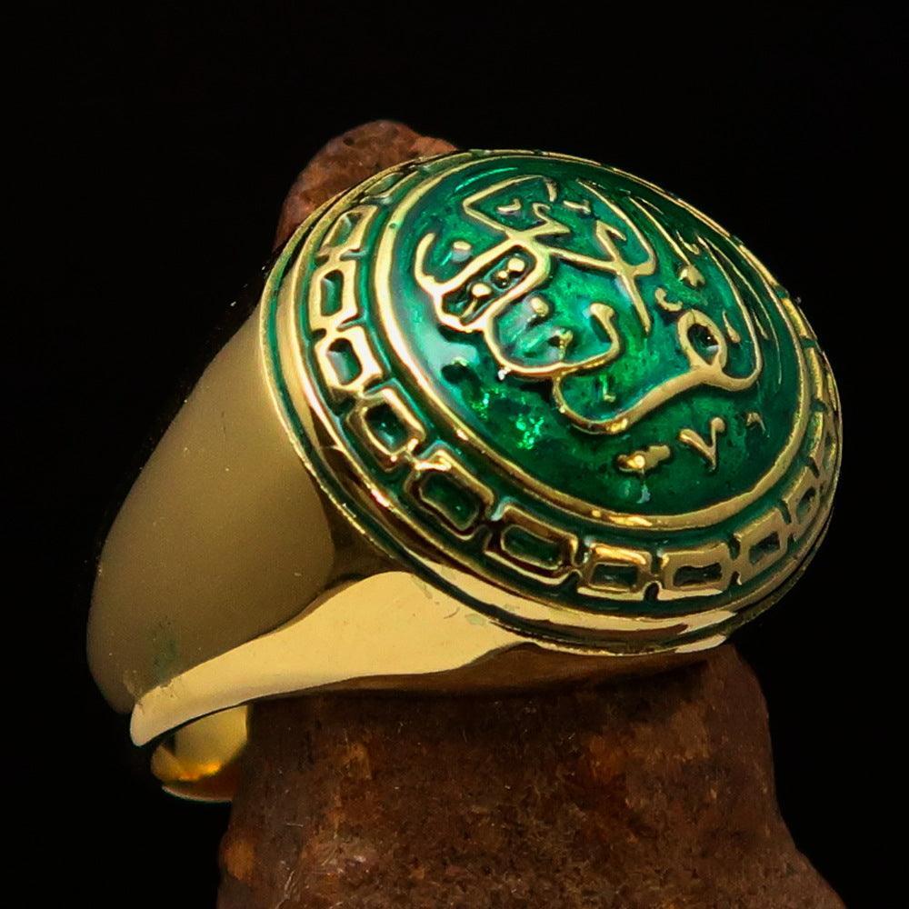 Domed Men's green Al Quran ul Kareem Muslim Pinky Ring - solid Brass