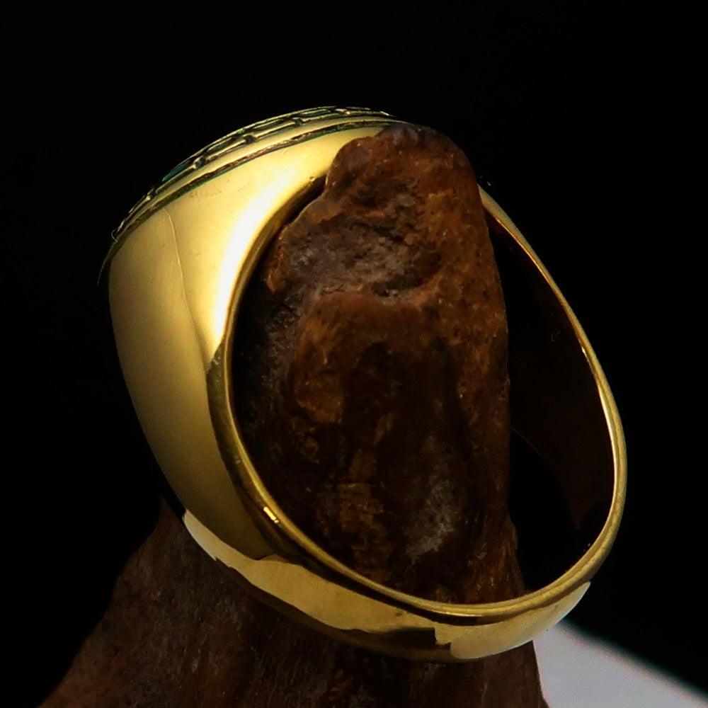 Domed Men's green Al Quran ul Kareem Muslim Pinky Ring - solid Brass