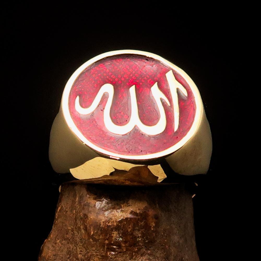 Excellent crafted Men's Muslim Ring Red Allah Symbol - solid Brass