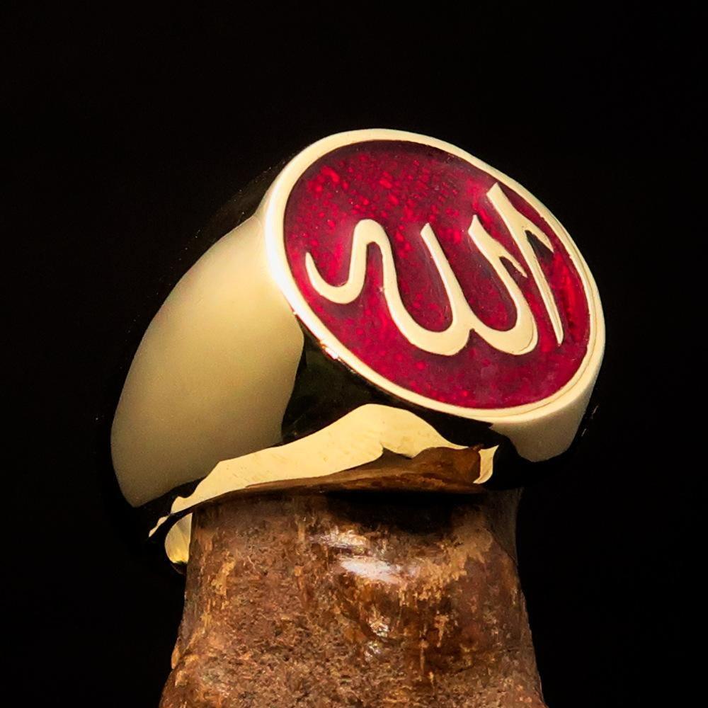 Excellent crafted Men's Muslim Ring Red Allah Symbol - solid Brass