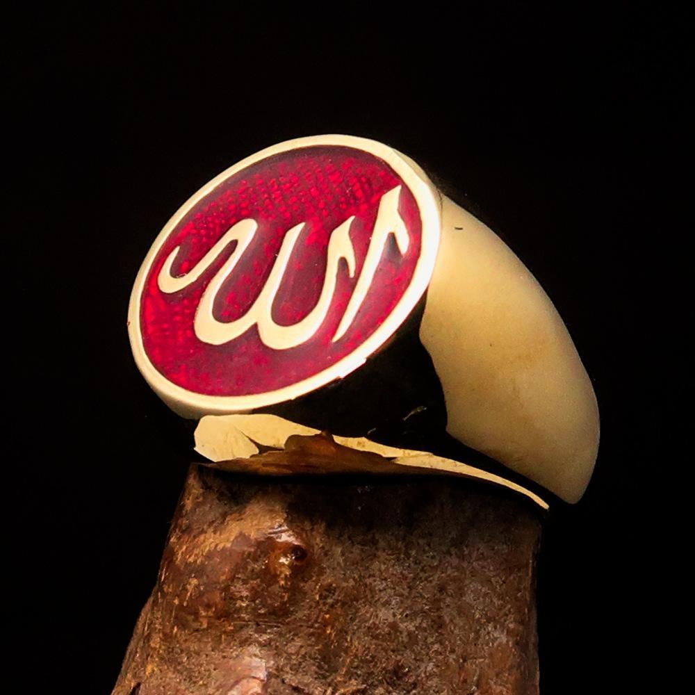 Excellent crafted Men's Muslim Ring Red Allah Symbol - solid Brass