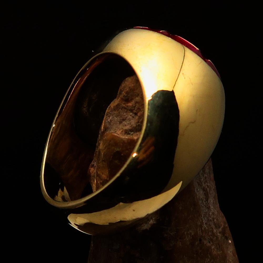 Nicely crafted domed Men's Buddhist Ring Red Aum Symbol - Solid Brass